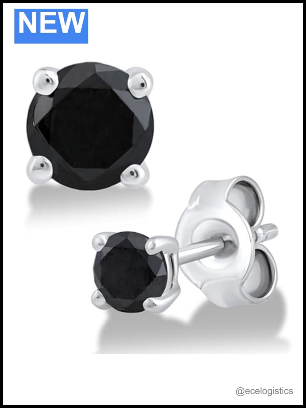 2.00 Ct Round Black Diamond Stud Earrings 14K White Gold Plated 925 Silver